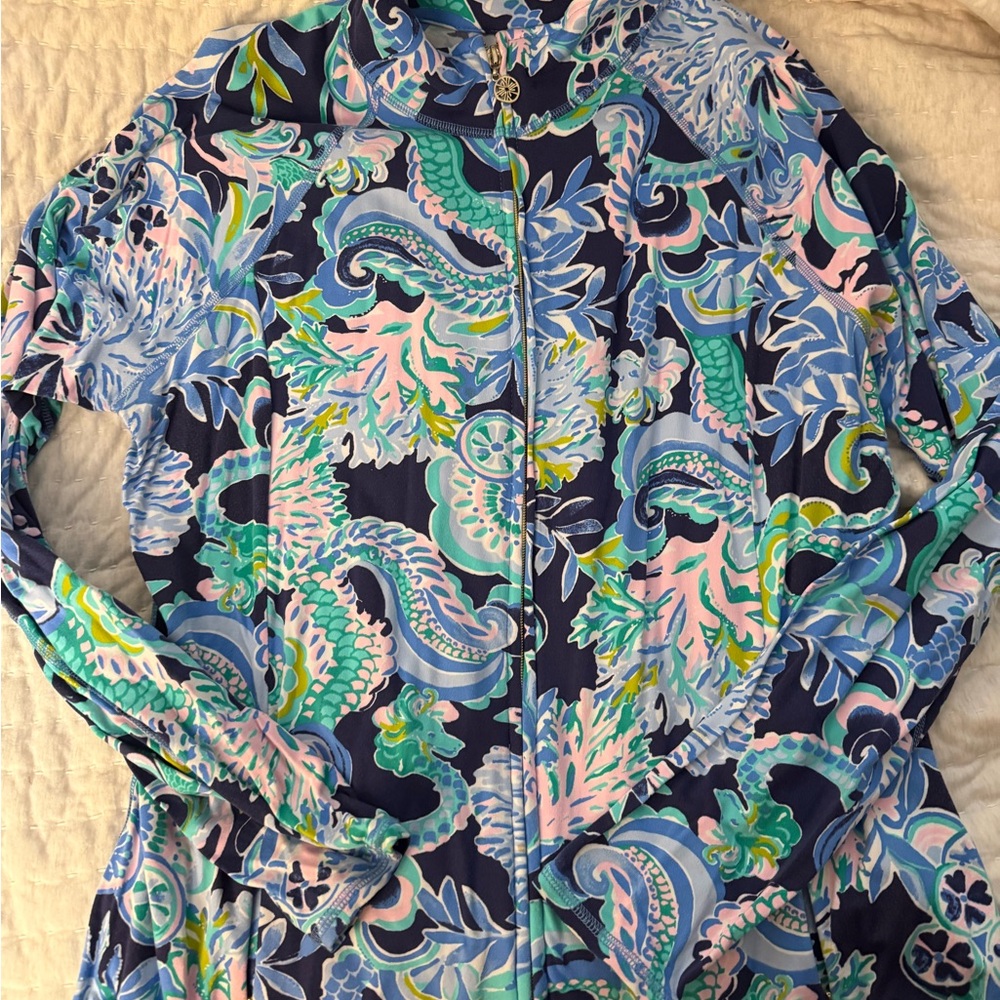 Lilly Pulitzer Blue and Pink Floral Ski Jacket